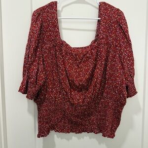 Universal Thread Red Cowl Neck Blouse with 3/4 Sleeves and Smocked Details